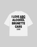 "I LOVE ABC ALCOHOL BRUNETTE CARS" Oversized T-Shirt